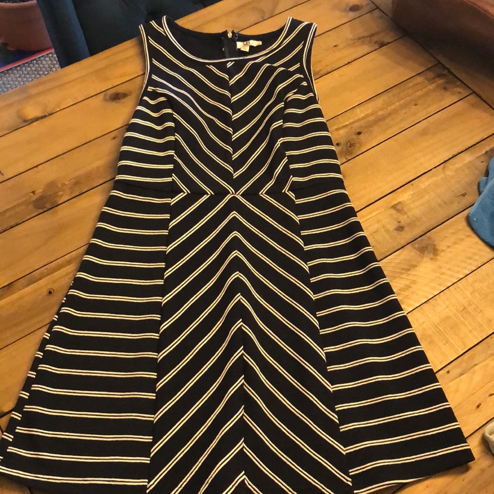 Ya LA Navy Blue + White Stripe Flare Dress